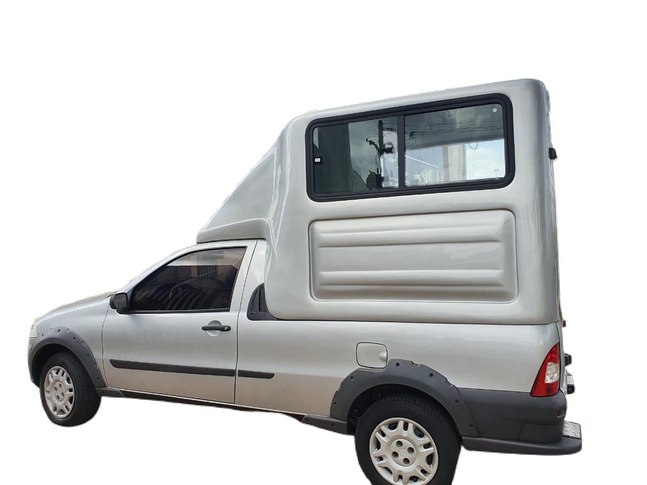 Capota de Fibra Nova Baú com 90 cm Mais Alta que o Teto do Veículo e com 2 Portas sem Elevação ao Teto da Capota para Fiat Strada Cabine Simples ano 1998 - 2020